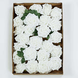 24 Roses | 5inch White Artificial Foam Flowers With Stem Wire and Leaves