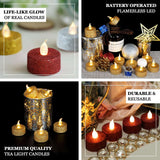 12 Pack | Gold Glitter Flameless LED Candles | Battery Operated Tea Light Candles