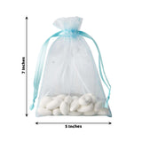 10 Pack | 5x7inch Baby Blue Organza Drawstring Wedding Party Favor Gift Bags