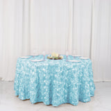 120inch Light Blue Grandiose 3D Rosette Satin Round Tablecloth