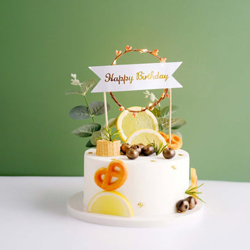 Light Up Happy Birthday Cake Topper Warm White LED - Luminous Blinking Mini Wreath Cake Decoration for Glamorous Birthday Parties & Events