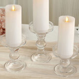 Set of 3 Clear Premium Glass Taper Candle Holders with Round Candle Tray