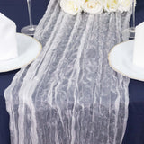 9ft White Sheer Crinkled Organza Table Runner, Premium Shimmer Chiffon Layered Table Runner