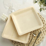 25 Pack | 9inch Eco Friendly Poplar Wood Square Dinner Plates, Disposable Picnic Plates