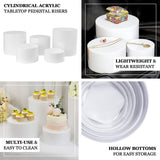 Set of 5 White Acrylic Cake Stands, Round Display Pedestal Riser With Hollow Bottom