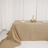 Natural Seamless Faux Burlap Rectangle Tablecloth, Boho Chic Jute Table Linen for 8 Foot Table