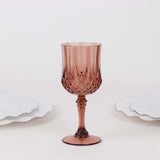 6 Pack 8oz Dusty Rose Crystal Cut Reusable Plastic Cocktail Goblets, Shatterproof Wine Glasses