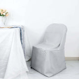 10 Pack Silver Polyester Folding Chair Covers, Reusable Stain Resistant Slip On Chair Covers