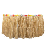 9FT Natural Raffia Table Skirt, Tropical Table Skirts for Hawaiian Decoration