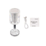 10inch LED Crystal Cylinder Color Changing Rechargeable Table Lamp, Cordless RGB Touch Control