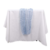 9ft Dusty Blue Sheer Crinkled Organza Table Runner, Premium Shimmer Chiffon Layered Table Runner