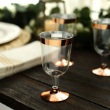 12 Pack | Clear 6oz Rose Gold Rim Plastic Wine Glasses Disposable Cups with Detachable Base