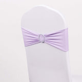 5 Pack | Lavender Lilac Spandex Stretch Chair Sashes with Silver Diamond Ring Slide Buckle