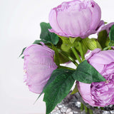 5 Flower Head Lavender Lilac Peony Bouquet | Artificial Silk Peonies Spray