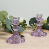 6 Pack Lavender Lilac Diamond Pattern Glass Pillar Votive Candle Stands