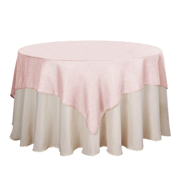 Linen 72"x72" Table Overlay Square Tablecloth Blush - Slubby Textured Wrinkle-Resistant Design for Stylish Occasions