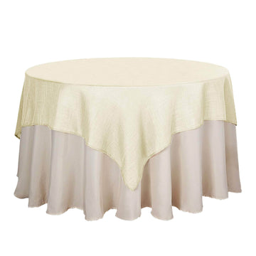 Linen 72"x72" Table Overlay Square Tablecloth Ivory - Slubby Textured Wrinkle-Resistant Design for Stylish Occasions