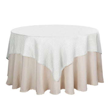 Linen 72"x72" Table Overlay Square Tablecloth White - Slubby Textured Wrinkle-Resistant Design for Stylish Occasions