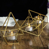 16Inch Long Gold Linked Geometric Tealight Candle Holder Set With Votive Glass Holders