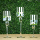 Set of 3 | Clear Long Stem Cylinder Glass Vase Candle Holders