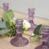 6 Pack Lavender Lilac Diamond Pattern Glass Pillar Votive Candle Stands