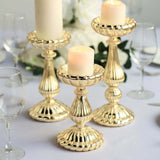 Set of 3 | Mercury Gold Glass Pillar Candle Holder Stands, Votive Candle Centerpieces