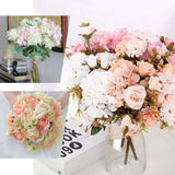 2 Bushes | Pink Artificial Silk Rose & Hydrangea Flower Bouquets