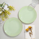 10 Pack | 8inch Glossy Sage Green Round Plastic Salad Plates With Gold Rim