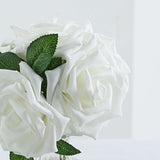 24 Roses | 5inch White Artificial Foam Flowers With Stem Wire and Leaves