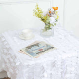 54" White 3D Leaf Petal Taffeta Fabric Square Tablecloth