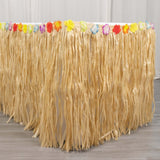 9FT Natural Raffia Table Skirt, Tropical Table Skirts for Hawaiian Decoration