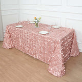 90x156inch Dusty Rose 3D Leaf Petal Taffeta Fabric Rectangle Tablecloth