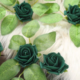 24 Roses | 2inch Hunter Emerald Green Artificial Foam Flowers With Stem Wire and Leaves