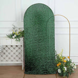 6ft Hunter Green Shimmer Tinsel Spandex Chiara Backdrop Stand Cover Round Top Wedding Arch