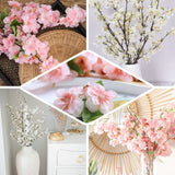 4 Bushes | 40inch Tall Pink Artificial Silk Cherry Blossom Flowers, Branches