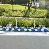 6 Pack White Royal Blue Silk Rose Flower Panel Table Runner, Artificial Floral Arrangements