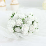 48 Roses | 1Inch White Real Touch Artificial DIY Foam Rose Flowers With Stem, Craft Rose Buds