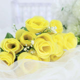 12 Bushes | Yellow Artificial Premium Silk Flower Rose Bud Bouquets