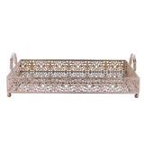 Fleur De Lis Rose Gold/Blush Metal Decorative Vanity Serving Tray with handles