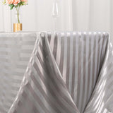 90x132inch Silver Satin Stripe Seamless Rectangular Tablecloth