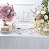 14inch Gold Metal Geometric Diamond Cut Cake Stand, Dessert Display Riser with Glass Top