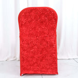 Red Satin Rosette Spandex Stretch Fitted Folding Chair Cover