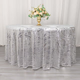 120inch Silver Wave Mesh Round Tablecloth With Embroidered Sequins