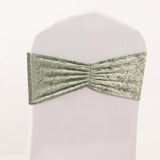 5 Pack Sage Green Premium Crushed Velvet Chair Sash Bands, Decorative Wedding Chair Sashes