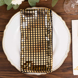 5 Pack Shiny Black Gold Foil Cloth Dinner Napkins Disco Mirror Ball Theme, Polyester Table Napkins