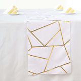 9ft White With Gold Foil Geometric Pattern Table Runner