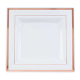 10 Pack - 10inch Rose Gold Trim White Square Plastic Disposable Dinner Plates#whtbkgd