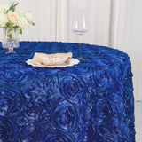 120inch Royal Blue Grandiose 3D Rosette Satin Round Tablecloth