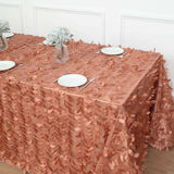 Terracotta (Rust) 3D Leaf Petal Taffeta Fabric Seamless Rectangle Tablecloth - 90x132inch