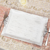 Antique White Wash Rectangle Decorative Acrylic Serving Trays With Embossed Rims - 14x10Inch